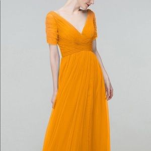 V-neck Long Tulle Bridesmaid Dress Marigold